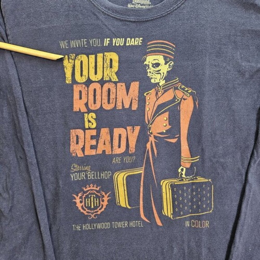 Disney Hollywood Tower Hotel Shirt Your Room is Ready Skeleton Bellhop Graphics - Picture 3 of 10
